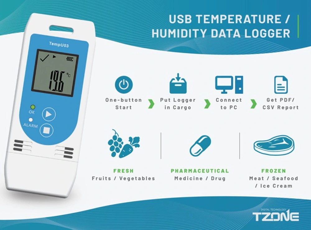 Environmental Monitoring Tzone Tempu03 Multi-Use USB Temp & Rh Data Logger