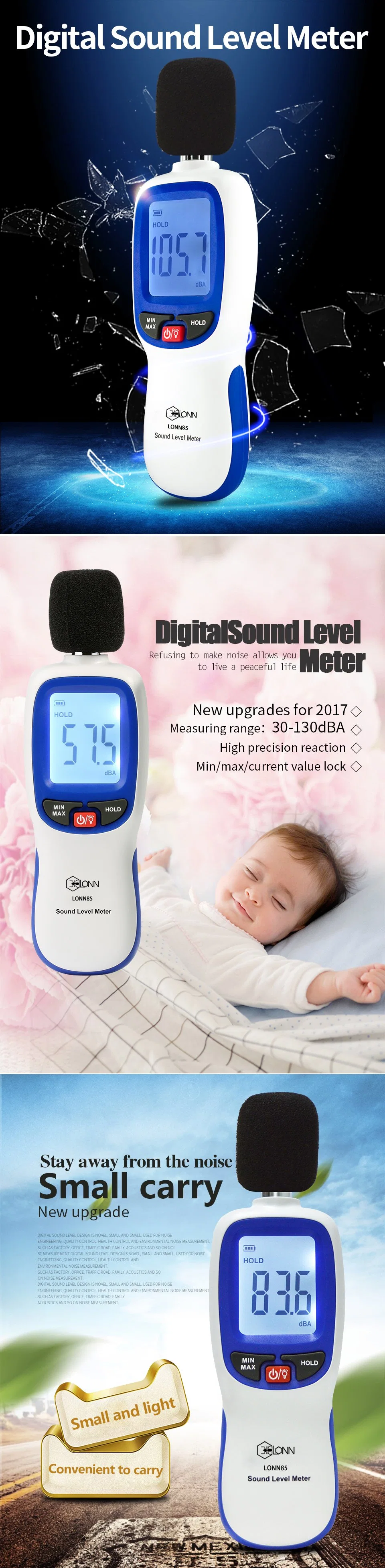 Wholesale Lonn Wt85b High-Precision Digital Noise Sound Level Meter Sound Decibel Meter